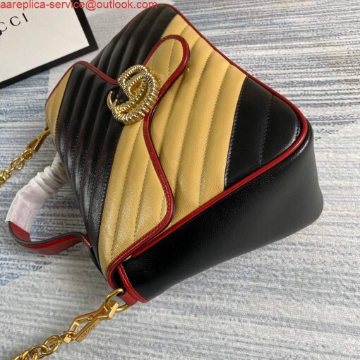 Replica Gucci 498110 GG Marmont Small Top Handle Bag Black and Yellow 4