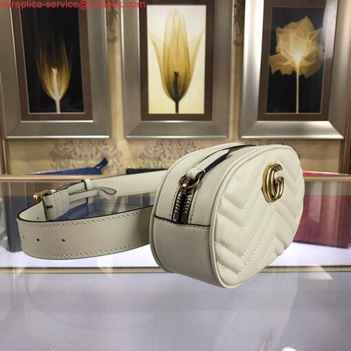 Replica Gucci 476434 GG Marmont Matelassé Leather Belt Bag White