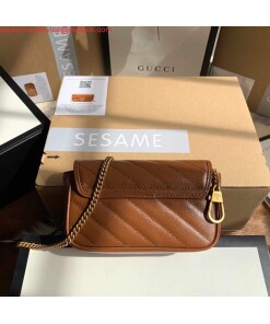 Replica Gucci 476433 GG Marmont Matelassé Leather Super Mini Bag Brown