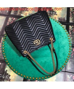 Replica Gucci 453569 GG Marmont Matelassé Shoulder Bag Black 2