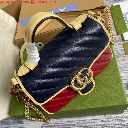 Replica Gucci 583571 GG Marmont Multicolour mini top handle bag Navy and Wine Red 4