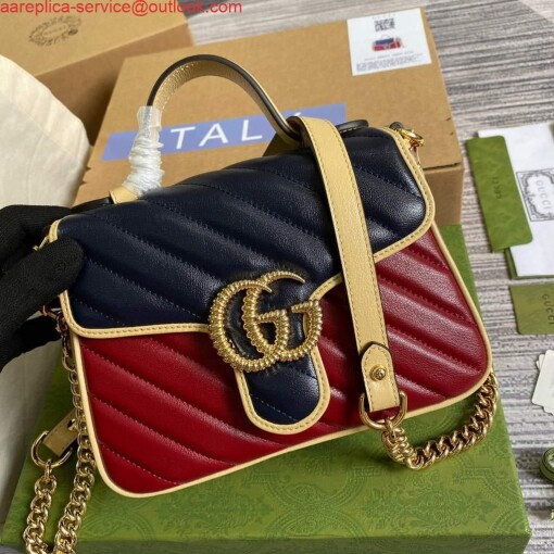 Replica Gucci 583571 GG Marmont Multicolour mini top handle bag Navy and Wine Red 5