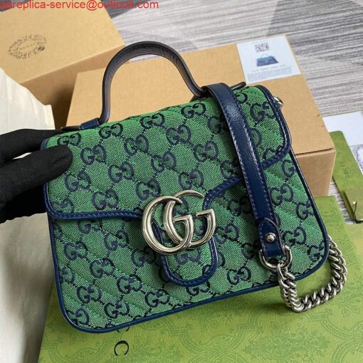 Replica Gucci 583571 GG Marmont Multicolour mini top handle bag Green 4