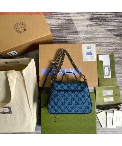 Replica Gucci 583571 GG Marmont Multicolour mini top handle bag Blue