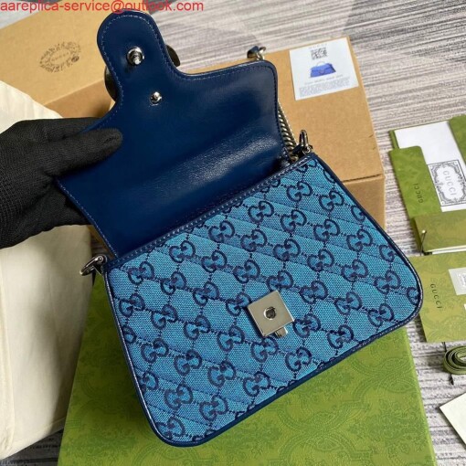 Replica Gucci 583571 GG Marmont Multicolour mini top handle bag Blue 6