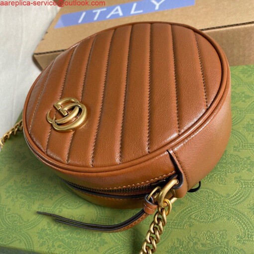 Replica Gucci 550154 GG Marmont Mini Round Shoulder Bag Brown 2