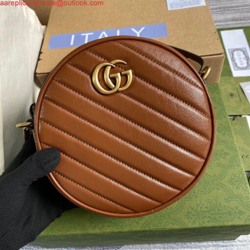 Replica Gucci 550154 GG Marmont Mini Round Shoulder Bag Brown 4