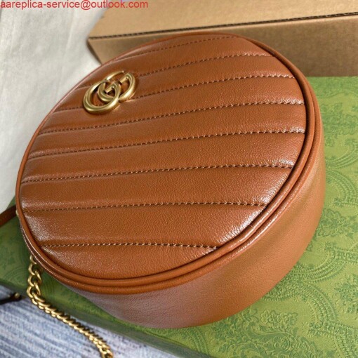 Replica Gucci 550154 GG Marmont Mini Round Shoulder Bag Brown 5