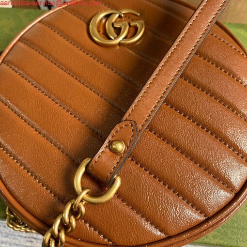 Replica Gucci 550154 GG Marmont Mini Round Shoulder Bag Brown 7