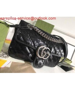 Replica Gucci 446744 GG Marmont Mini Shoulder Sequin Bag Black