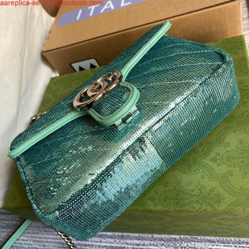 Replica Gucci 446744 GG Marmont Mini Sequin Shoulder Bag Green 3