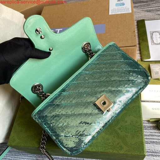 Replica Gucci 446744 GG Marmont Mini Sequin Shoulder Bag Green 6