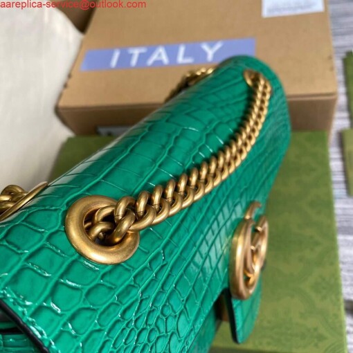 Replica Gucci 443497 GG Marmont Small Crocodile Pattern Matelassé Shoulder Bag Green 3