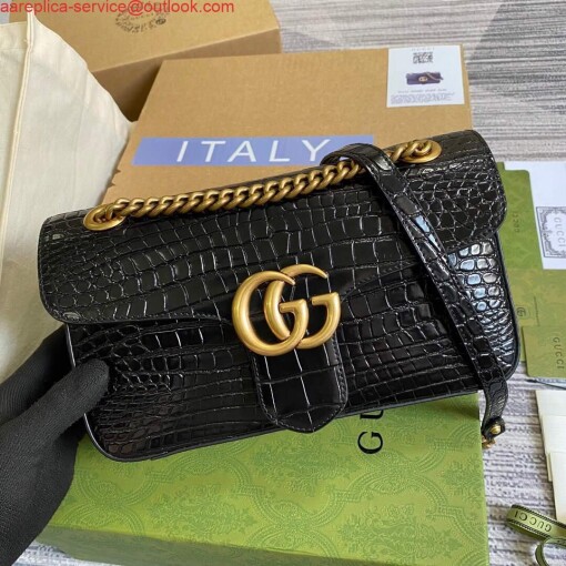 Replica Gucci 443497 GG Marmont Small Crocodile Pattern Matelassé Shoulder Bag Black 5