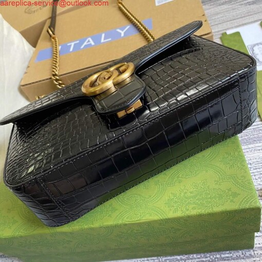 Replica Gucci 443497 GG Marmont Small Crocodile Pattern Matelassé Shoulder Bag Black 6