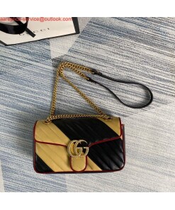 Replica Gucci 443497 GG Marmont Matelassé Shoulder Bag Black Yellow 2