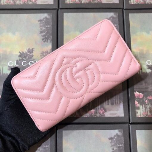 Replica Gucci 443123 GG Marmont Zip Around Wallet Pink