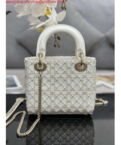 Replica Dior M0505 Mini Lady Bag White Embroidered half pearl