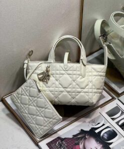 Replica Dior M2822 Small Dior Toujours Bag White Macrocannage Calfskin 2