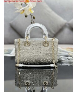 Replica Dior S0910 Micro Lady D-joy Bag Silver-Tone Satin with Gradient Bead Embroidery