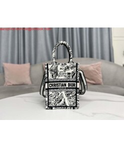 Replica Dior S5555 Mini Dior Book Tote Phone Bag White and Black Eembroidery S1108