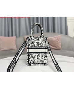 Replica Dior S5555 Mini Dior Book Tote Phone Bag White and Black Eembroidery S1108 2