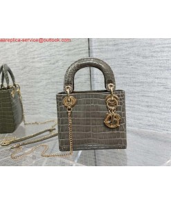 Replica Dior M0505 Mini Dior Lady Bag Kaki Cannage Crocodile Gold