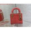 Replica Dior M0505 Mini Dior Lady Bag Wine Red Cannage Crocodile Gold 9