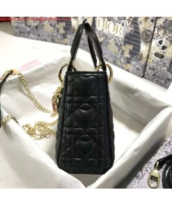 Replica Dior M0505 Mini Dior Lady Bag Black Cannage lambskin Gold with Red Logo 2