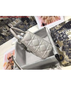 Replica Dior M0505 Mini Dior Lady Bag White Cannage lambskin Sliver 2