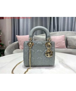 Replica Dior M0505 Mini Dior Lady Bag Light Blue Cannage lambskin Gold