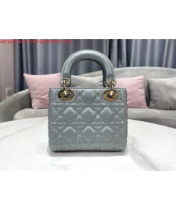 Replica Dior M0505 Mini Dior Lady Bag Light Blue Cannage lambskin Gold 2