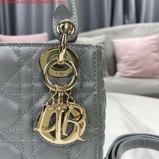 Replica Dior M0505 Mini Dior Lady Bag Light Blue Cannage lambskin Gold 5