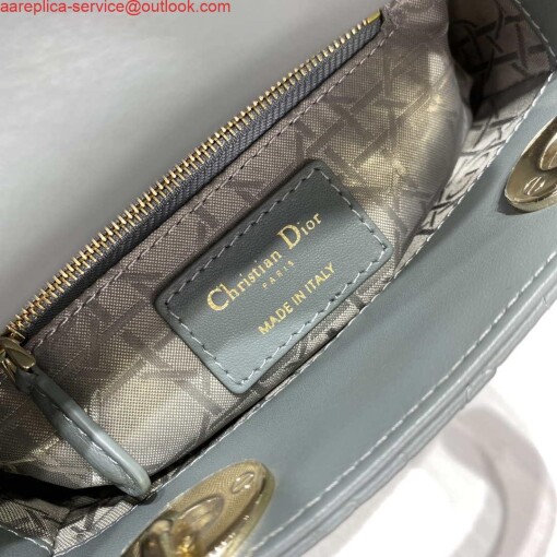 Replica Dior M0505 Mini Dior Lady Bag Light Blue Cannage lambskin Gold 6