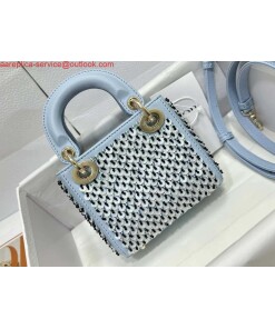 Replica Dior S0856 Micro Lady Dior Bag Horizon Blue Metallic Cannage Lambskin embroidery sequins