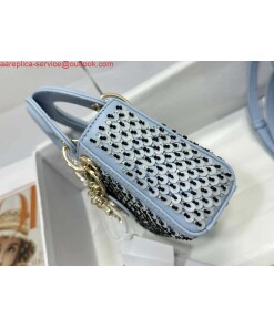 Replica Dior S0856 Micro Lady Dior Bag Horizon Blue Metallic Cannage Lambskin embroidery sequins 2