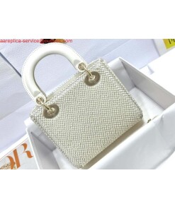 Replica Dior M0505 Mini Dior Lady Bag White Embroidered white resin beads