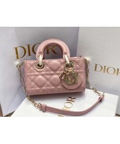 Replica Dior S0910 Small Lady D-joy Bag Pink Cannage Lambskin