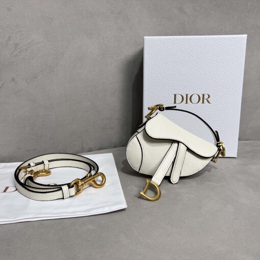 Replica Dior S5685 Micro Saddle Bag With Strap Scarlet White Goatskin