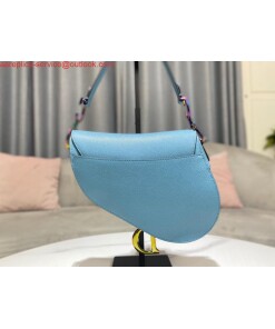 Replica Dior M0446 Dior Saddle Bag Light Blue Grained Calfskin Blue logo 2