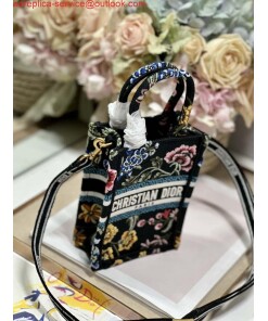 Replica Dior S5555 Mini Dior Book Tote Phone Bag black multicolor embroidery S1099