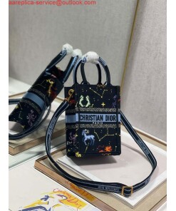 Replica Dior S5555 Mini Dior Book Tote Phone Bag black multicolor petites fleurs embroidery