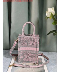 Replica Dior S5555 Mini Dior Book Tote Phone Bag Gray and Pink Toile de Jouy Reverse Embroidery