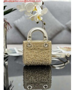 Replica Dior S0856 MICRO LADY DIOR BAG Horizon Metallic Cannage Lambskin embroidery beads