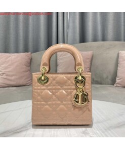 Replica Dior M0505 Mini Lady Dior Bag Nude Patent Cannage Calfskin