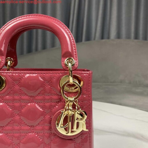 Replica Dior M0505 Mini Lady Dior Bag Pink Patent Cannage Calfskin 3