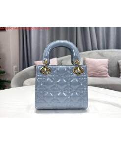 Replica Dior M0505 Mini Lady Dior Bag Sky Blue Patent Cannage Calfskin 2