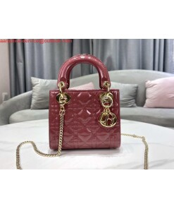 Replica Dior Mini Lady Dior Bag M0505 Hibiscus Powder Patent Cannage Calfskin 2