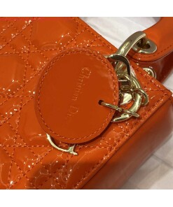 Replica Dior M0505 Mini Lady Dior Bag Orange Red Patent Cannage Calfskin 2