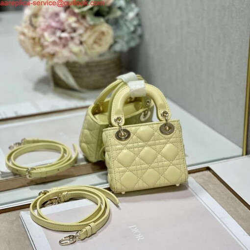 Replica Dior S0856 MICRO LADY Dior Bag Yellow Cannage Lambskin 5